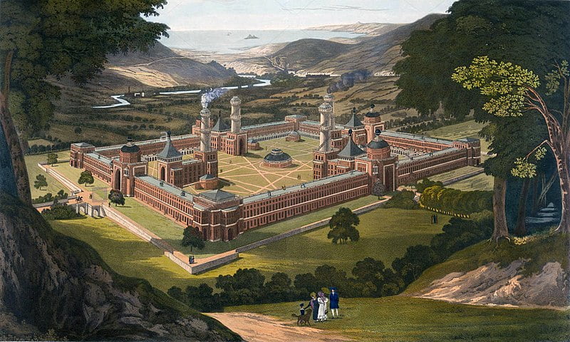 A 1838 engraving of Robert Owen's unrealized vision for New Harmony, Ind.